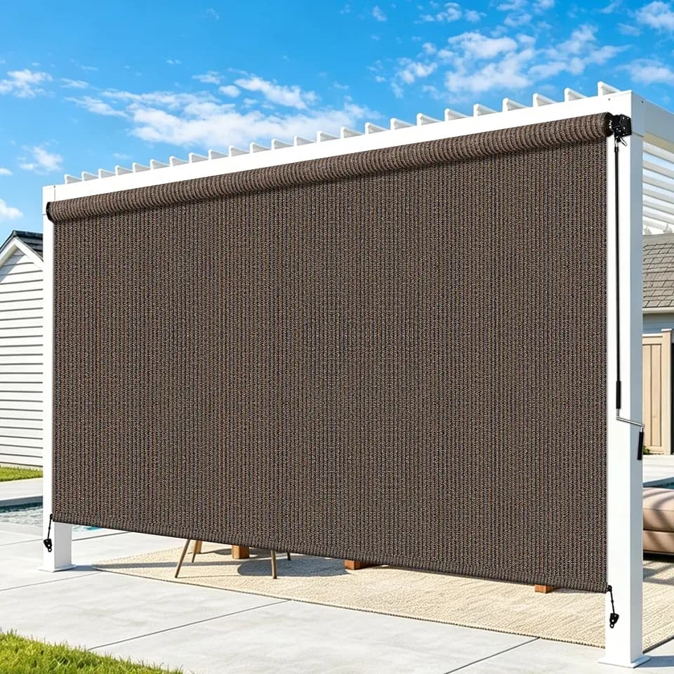 Outdoor Roller Shades for Patio, Mocha 10' W x 8' H Cordless Patio Shades Roll Up Outdoor Blinds with Splicing Design, 90% UV Protection for Porch Gazebo Pergola