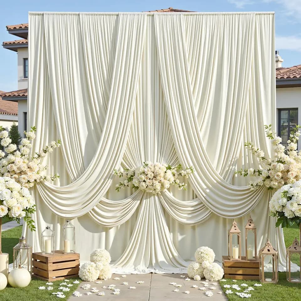 10ft×12ft Wrinkle Free Ivory Backdrop Curtain for Wedding Parties, 2 Panels 5×12ft Long Soft Silky Polyester Backdrop Drapes Cream Photo Back Drop Curtains for Party Photography Background Cloth