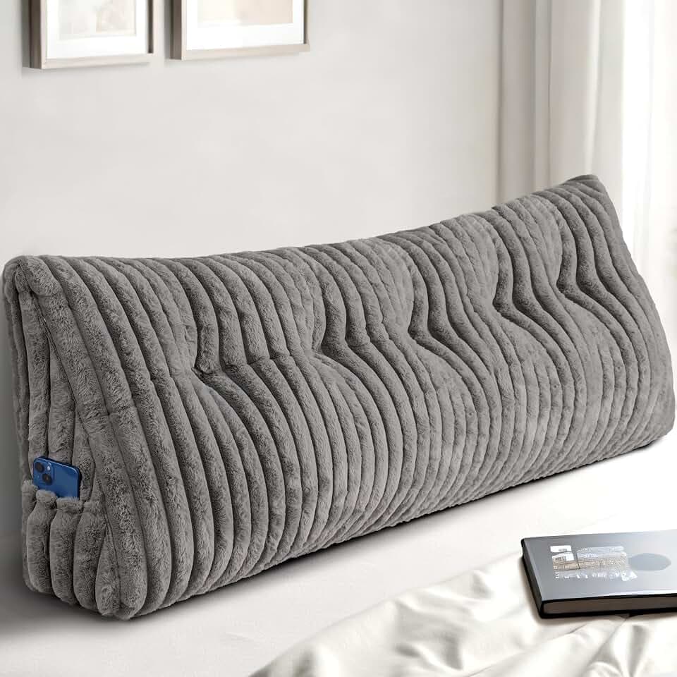 Queen Headboard Pillow, Triangular Wedge Pillow, Reading Pillows, Gray