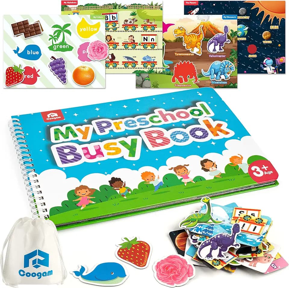 Coogam Preschool Magnetic Busy Book, 9 Themed Stickers Toys Fine Motor Skills Learning Binder Quiet Book Montessori Toys for Kids Home Kindergarten