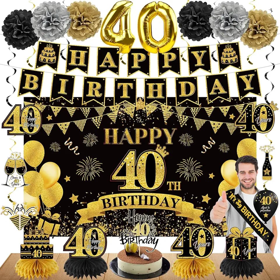 40th Birthday Decoration Banner Balloons Table Topper Kit for Men Women