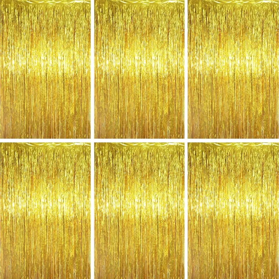 Voircoloria Gold Foil Fringe Backdrop Curtains, 3.3x6.6ft, 6pcs