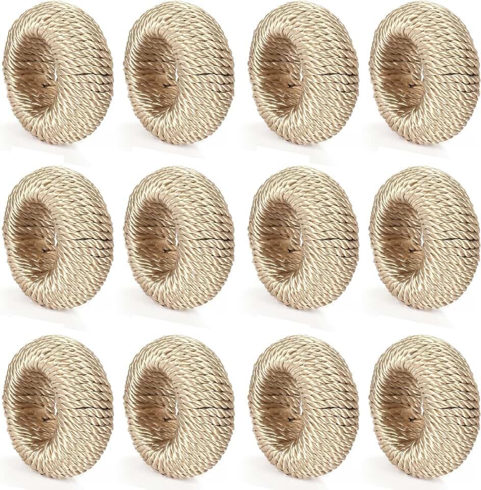 Alpha Living Home Woven Yarn Napkin Rings, Beige, Set of 12
