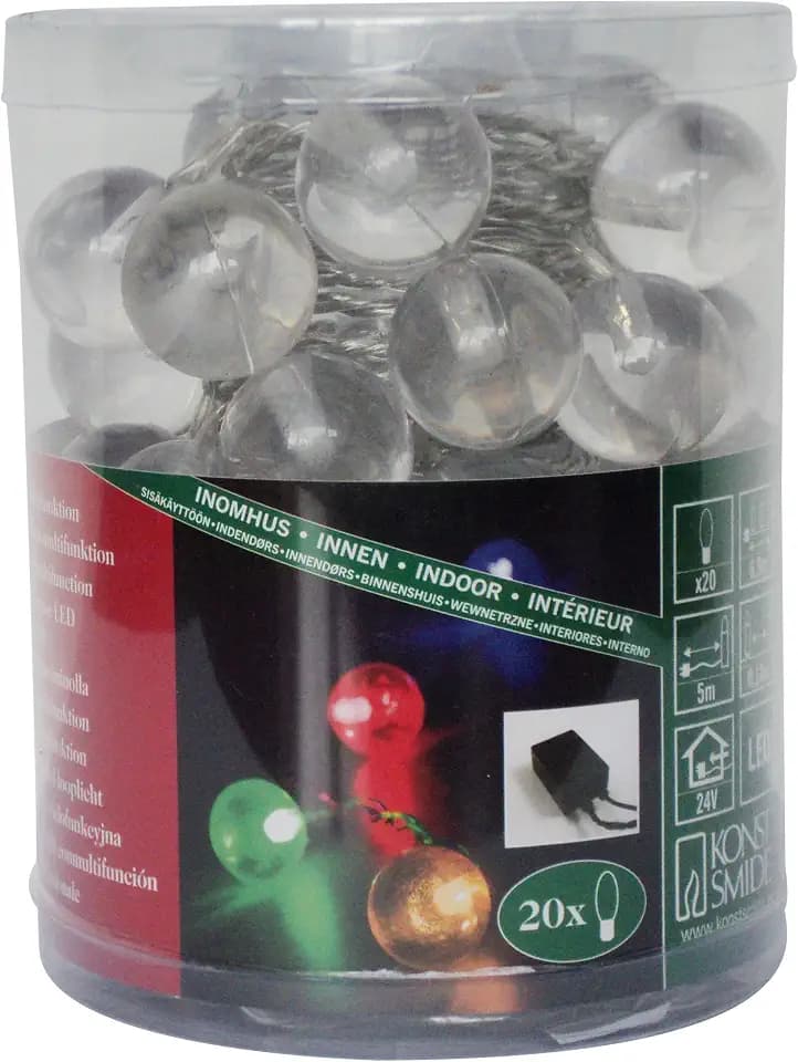 Konstsmide 1294-503 LED Dekolichterkette mit Acryl Kugeln (20 bunte Dioden, Multifunktion, 24V Innentrafo, 1.2W, transparentes Kabel, für Innen)