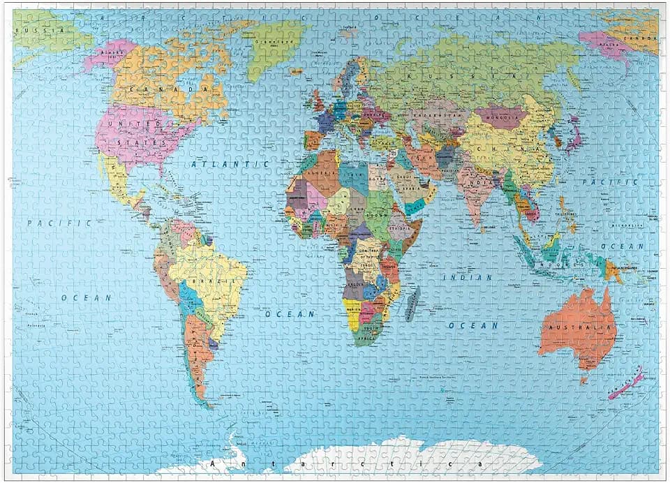 MyPuzzle Color World Map - Borders, Countries, Roads and Cities - Premium 1000 Piece Jigsaw Puzzle for Adults