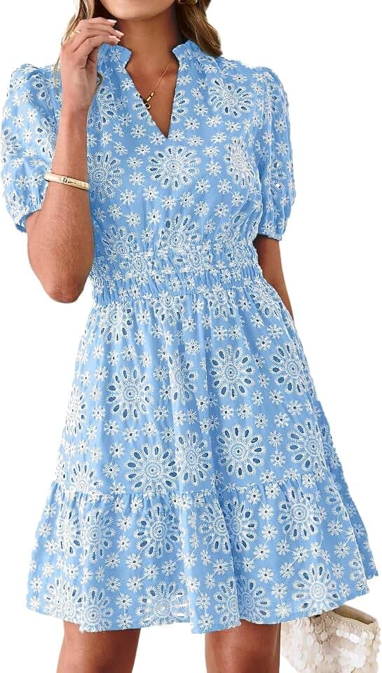 BerryGo Womens Summer Eyelet Embroidery Lace Boho Mini Dress