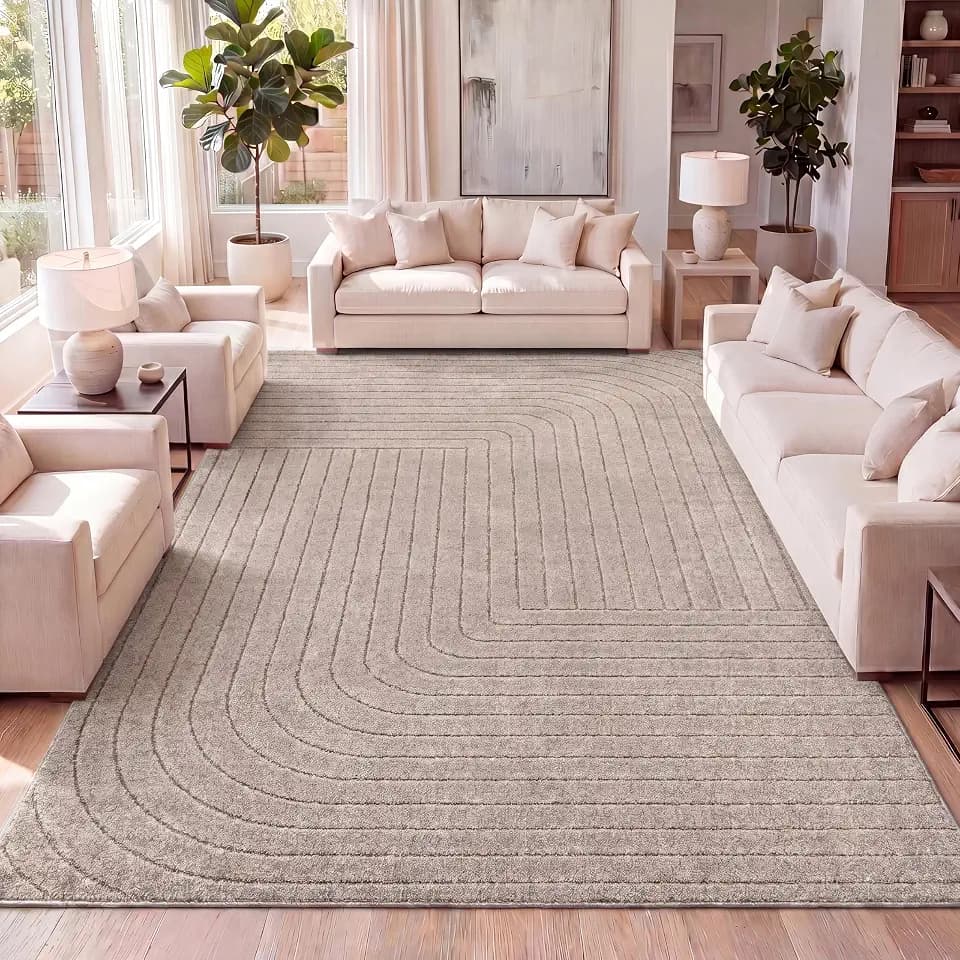 JONATHAN Y Odense High-Low Angle Light Taupe 8x10 Indoor/Outdoor Area Rug for Patio, Backyard, Living Room, Bedroom, Office, Hose-Washable (SCN101C-8)