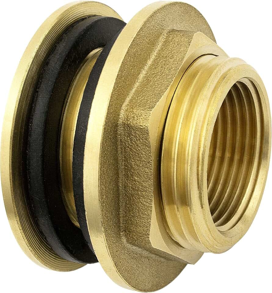 SHYNE Premium 1/2 Zoll Regentonnendurchführung aus Messing + 2X Gummidichtungen für Wasserhahn, Zapfhahn an Fass, Regentonne, Tanks rostfrei