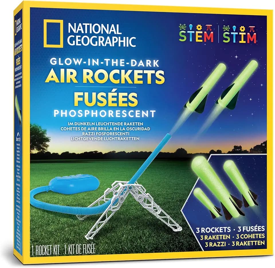 Blue Marble NATIONAL Geographic Luft-Raketenwerfer für Kinder – Starte leuchtende Raketen bis zu 3 m hoch, Outdoor-Spielzeug für Kinder von 8–12 Jahren, Glow-in-the-Dark Raketen-Set