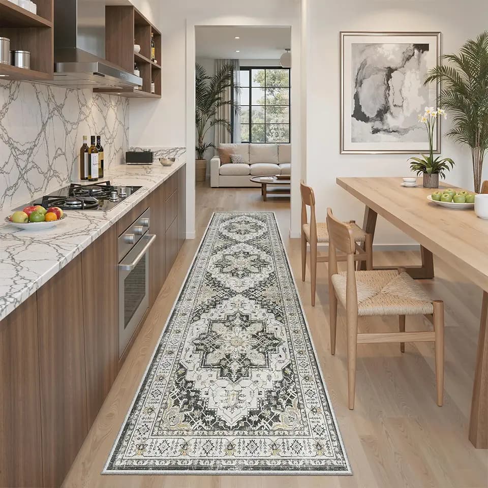 Madane Hallway Runner Rug 2x8 Washable Kitchen Rugs Non-Slip, Black