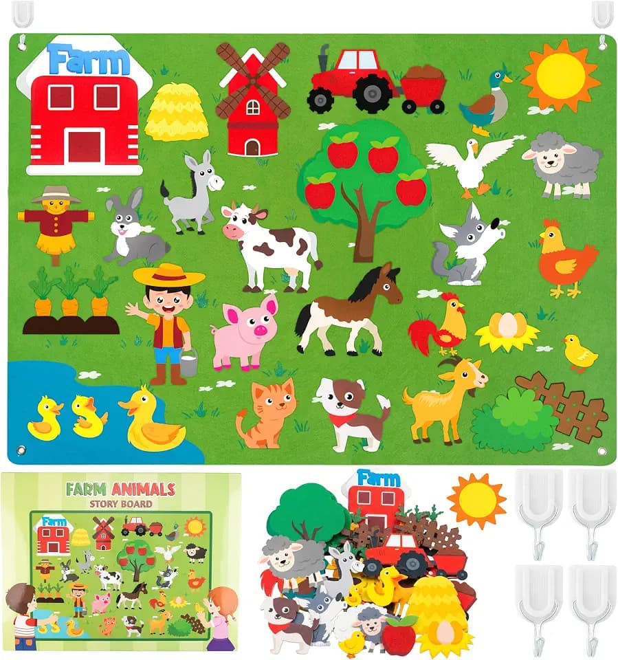 WATINC Farm Animals Felt Board Set - 38Pcs Flannel Barnyard Storytelling