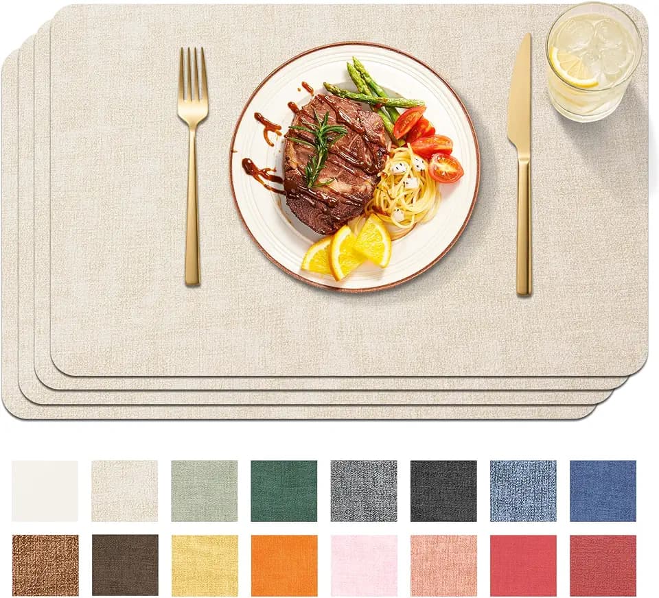 Maxpearl Faux Leather Placemats Set of 4, Easy to Clean, Beige