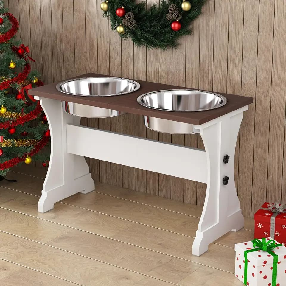 Piskyet Elevated Dog Bowls,Dog Bowl Stand, 12Cups15.7 H_90oz Bowl-Farmhouse