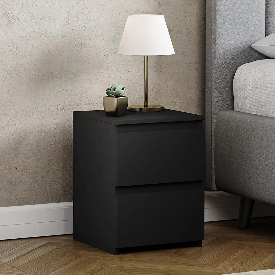 Vida Designs Denver Nachttischkommode mit 2 Schubladen, Schwarz
