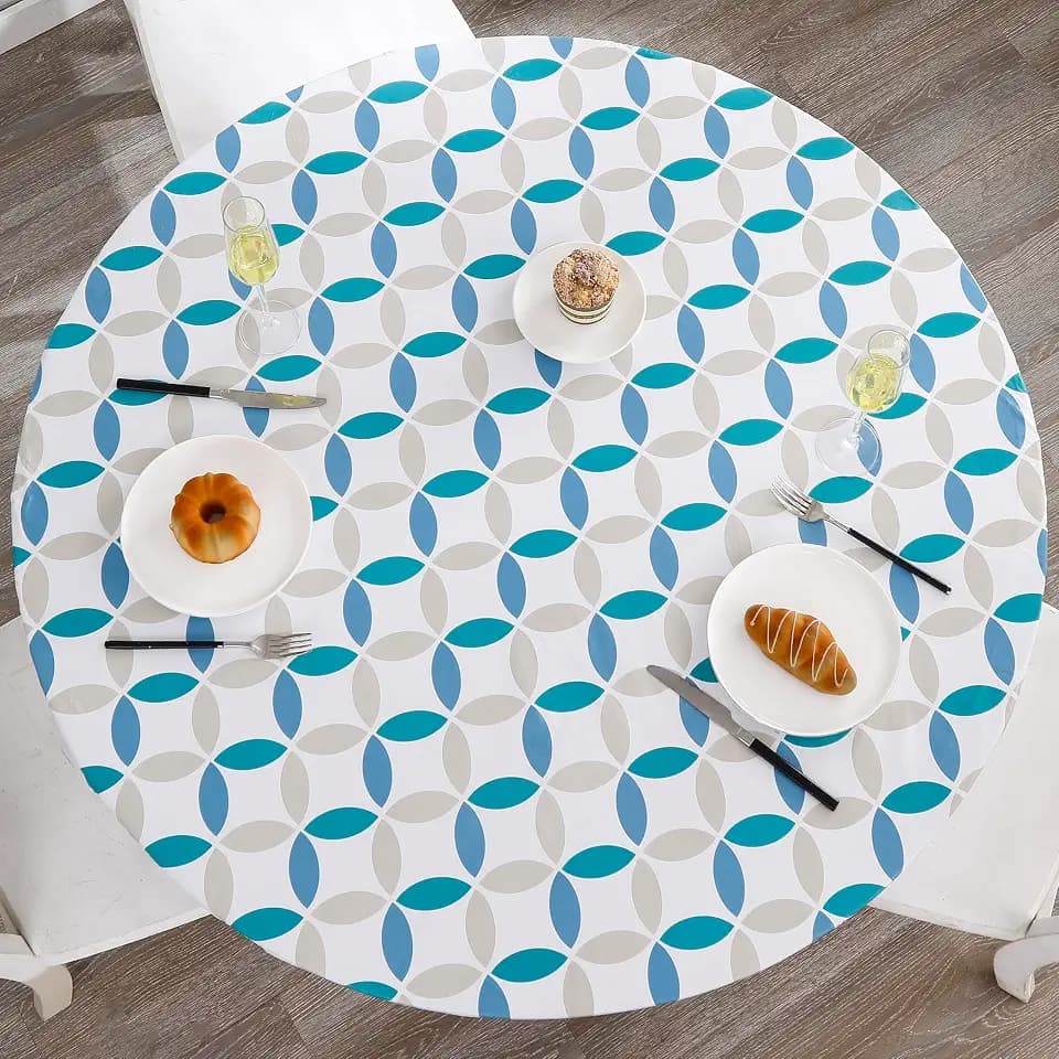Walrus Round Vinyl Fitted Tablecloth with Flannel Backing Elastic Edge Design Table Cover Waterproof Oil-Proof PVC Table Cloth Stain-Resistant Best for 37"-44" Round
