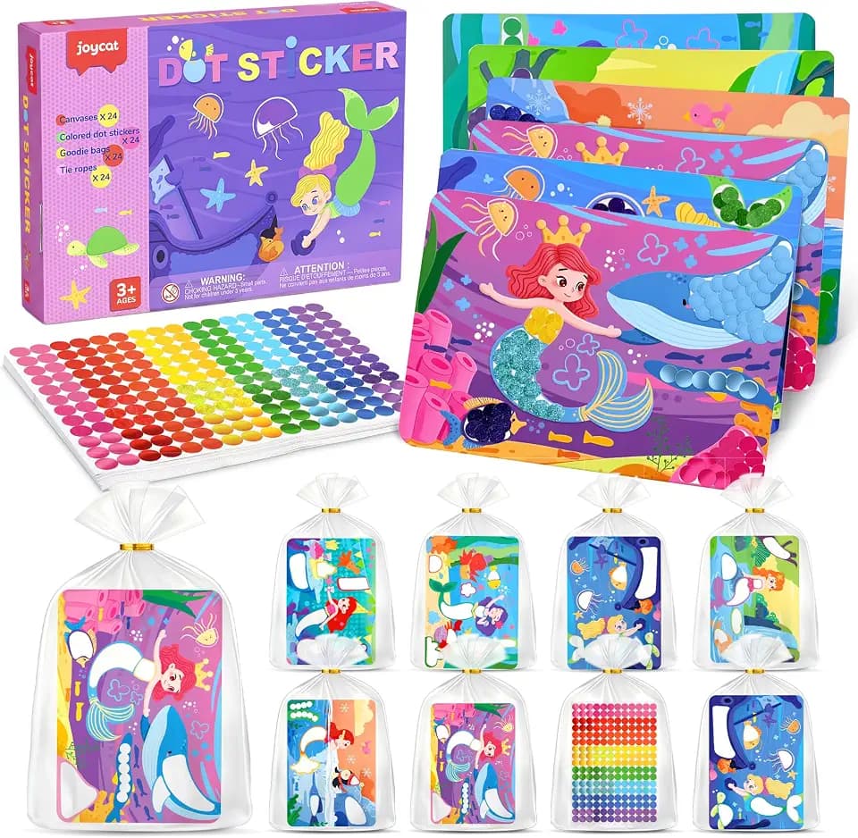 JoyCat 12 Pack Mermaid Dot Art Party Favors, 2400+ Dot Stickers, Ages 3-8