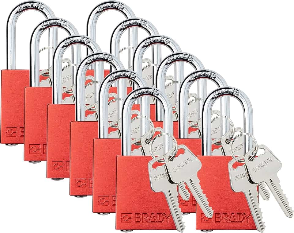 Brady Safety Lockout Padlock Sets - 12 Pack - Red - Keyed Different Safety Lockout Padlocks - 2 Keys Per Lock - SDAL-RED-38ST-KD12