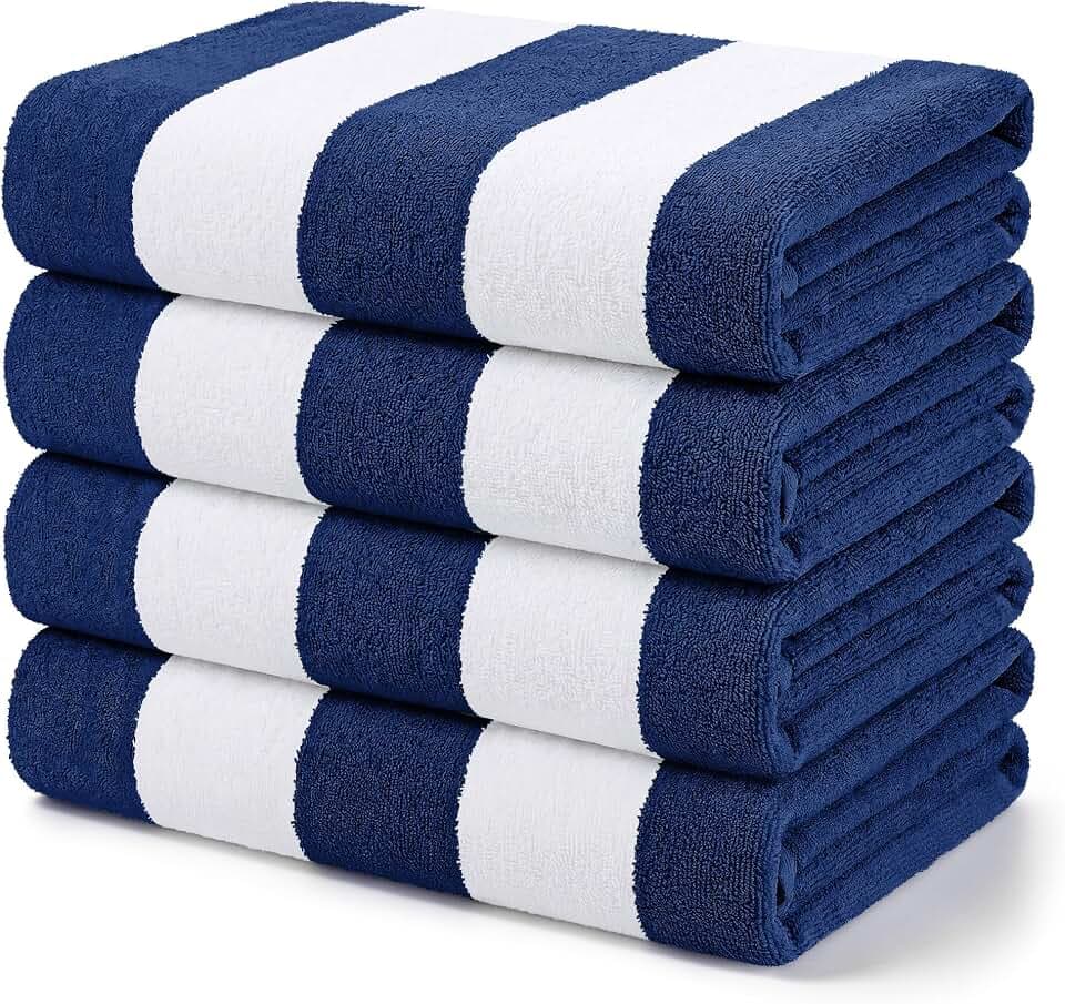 Exclusivo Mezcla Lightweight Beach Towels 4 Pack, Striped Pool Towel Set
