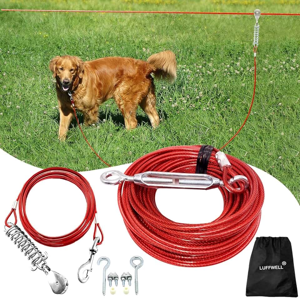 Hundeauslauf für draußen, 30 m Langer Hundeläufer für den Hof mit 4,5 m langem Zugkabel, robuste Hundeleine für große Hunde, Trolley-System, Zipline für Hunde, 56,7 kg