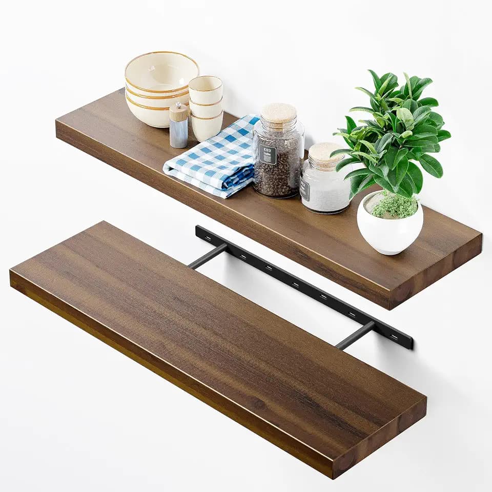 BATODA Set of 2 24" Floating Shelves for Wall,Walnut Color, Hidden Brackets