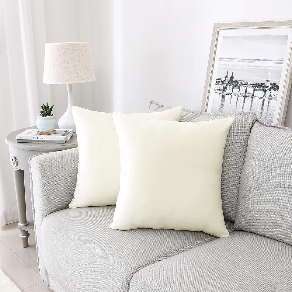 NiNi ALL Cream White Velvet Throw Pillow Covers 24x24 Pack of 2 Decorative