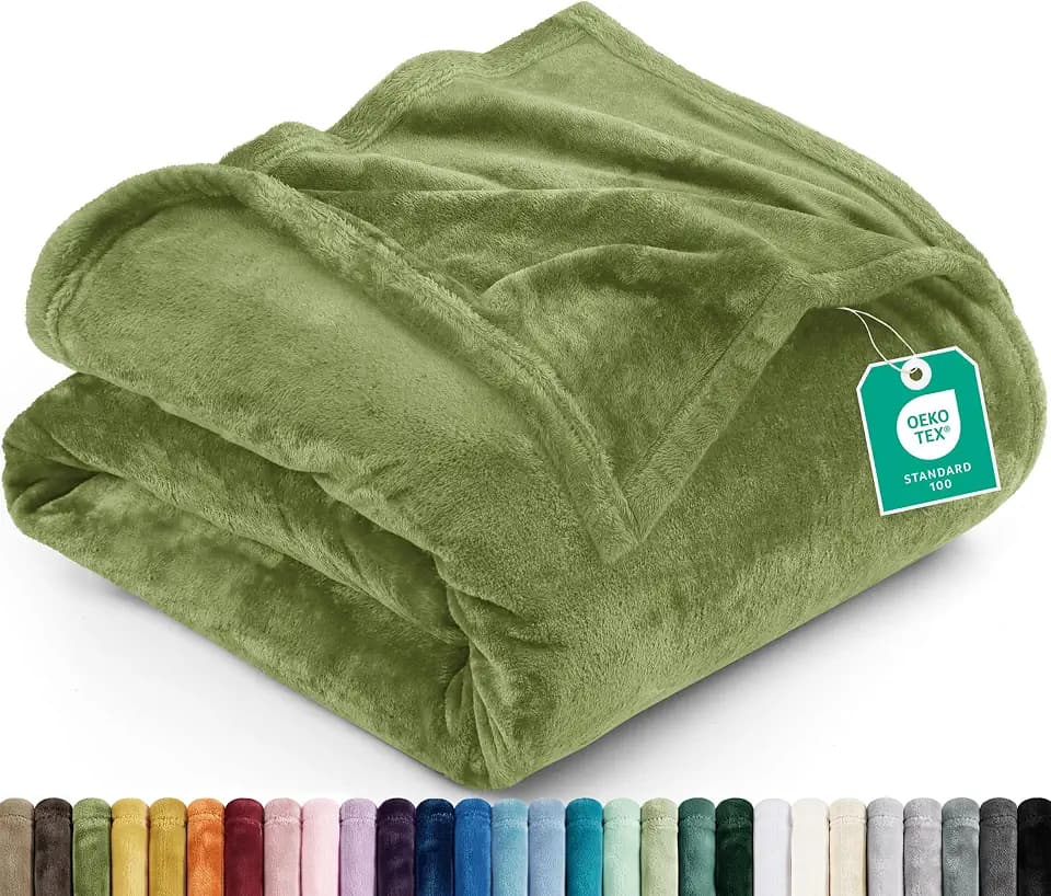 Utopia Bedding Ultra Soft Fleece Bed Blanket Queen Size Olive (90x90 Inch)