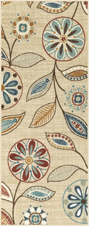 Maples Rugs Reggie Bohemian Floral Print Runner Rug, 2' x 5', Beige