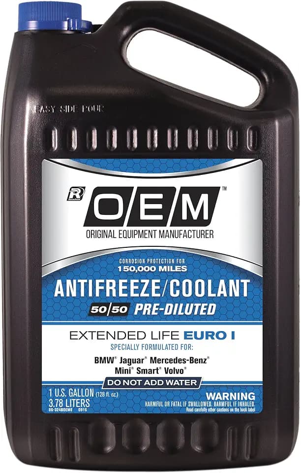 Recochem OEM European Vehicles Premium Antifreeze 50/50 Extended Life Coolant - Euro I Blue 1 Gallon, 1 Pack