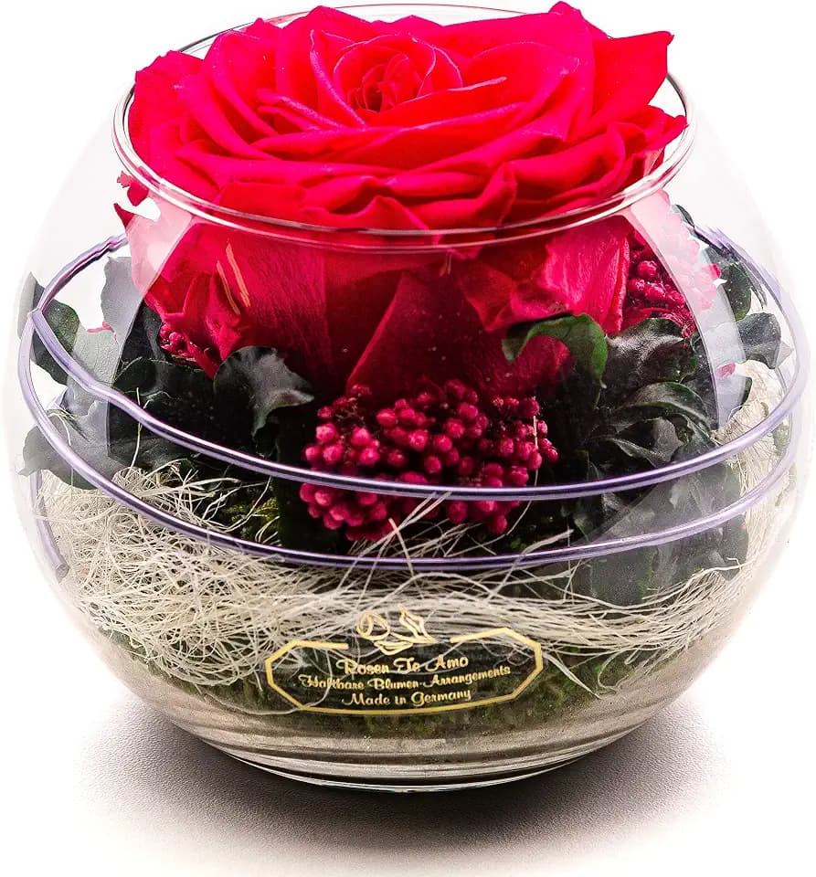 Rosen-Te-Amo |Ewige Rose im Glas duftend, handgefertigt Premium echte Rose pink |Geburtstagsgeschenk für Frauen, Mama, Oma Konservierte Blume zum Weihnachten, Valentinstag, Muttertag, Deko Geschenk