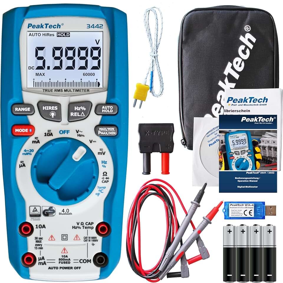 PeakTech 3442 - True RMS Multimeter 60000 Counts CAT III 1000V AC/DC BT