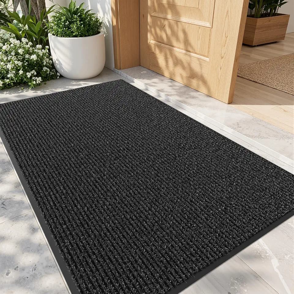 Bathway Front Door Mat 3' x 5' Indoor Outdoor Doormat Heavy Duty Commercial Rugs for Entryway, Waterproof & Mud-Scraping Floor Mat Low Profile, Black Non-Slip Entry Mat for Office Industrial Garage