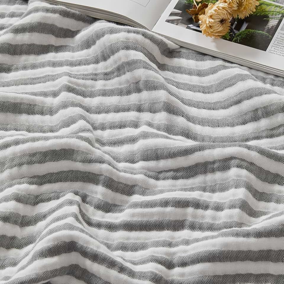EMME Musselin Decke 100% Baumwolle 127x177 Gestreift Tagesdecke