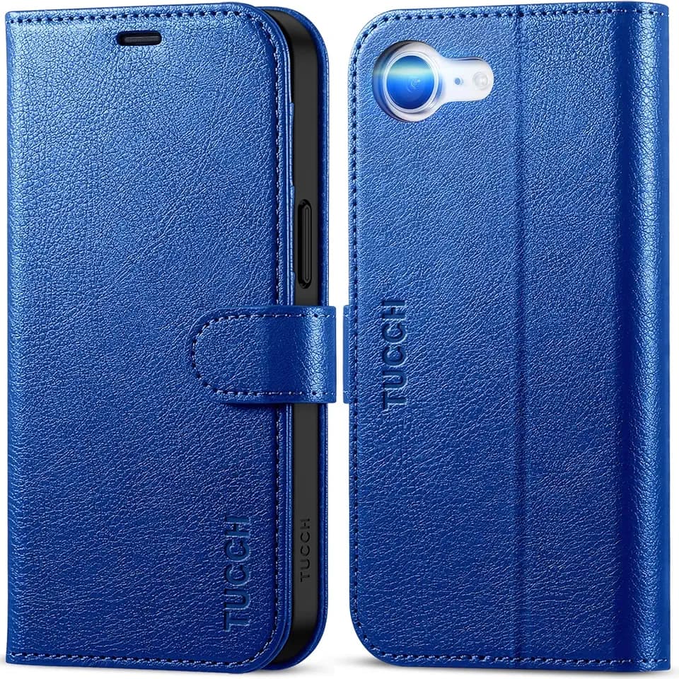 TUCCH Wallet Case for iPhone 17e & iPhone 16e 6.1", Flip Stand, Klein Blue
