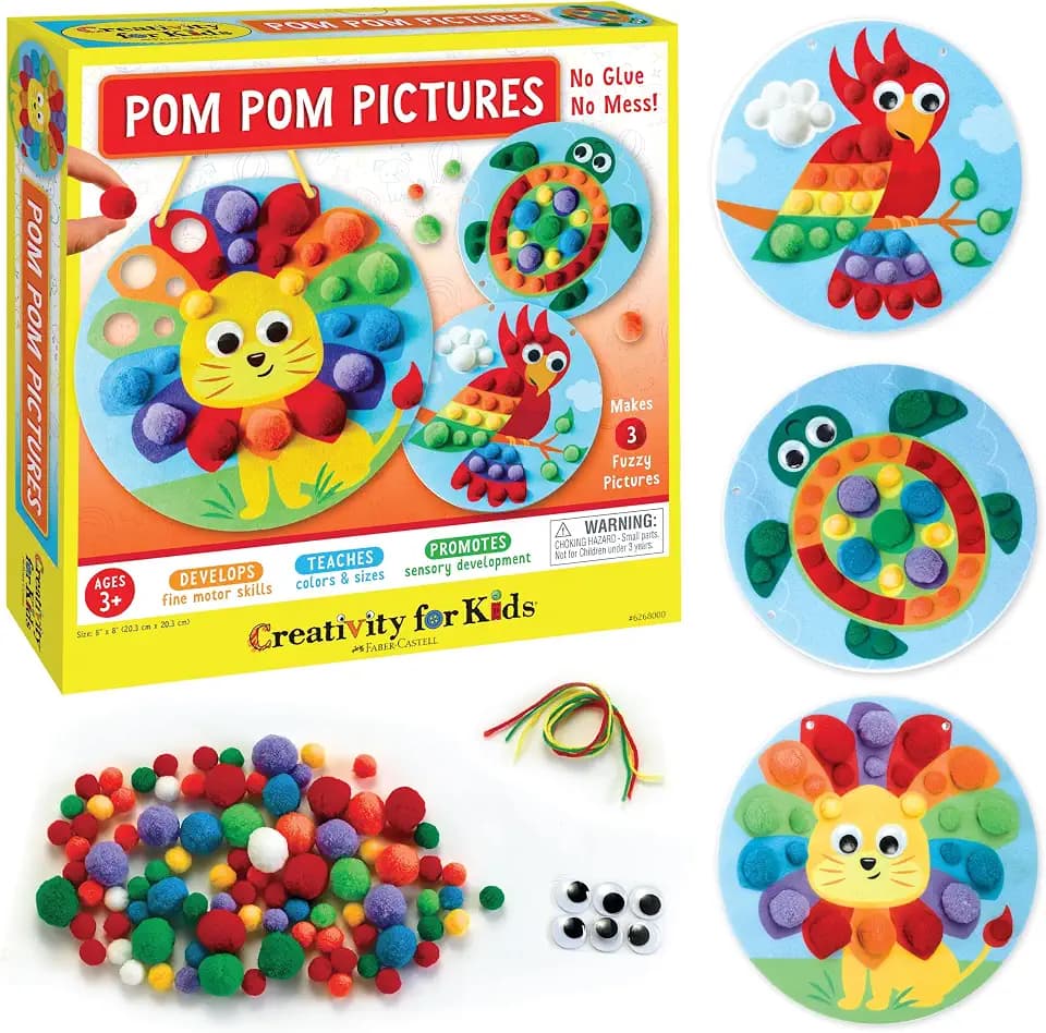 Creativity for Kids Pom Pom Pictures: Animals | Summer Fun | Back to School Crafts for Preschool Learning Activities| Sensory Toys for Toddlers |Toddler Arts and Crafts (Ages 3+)