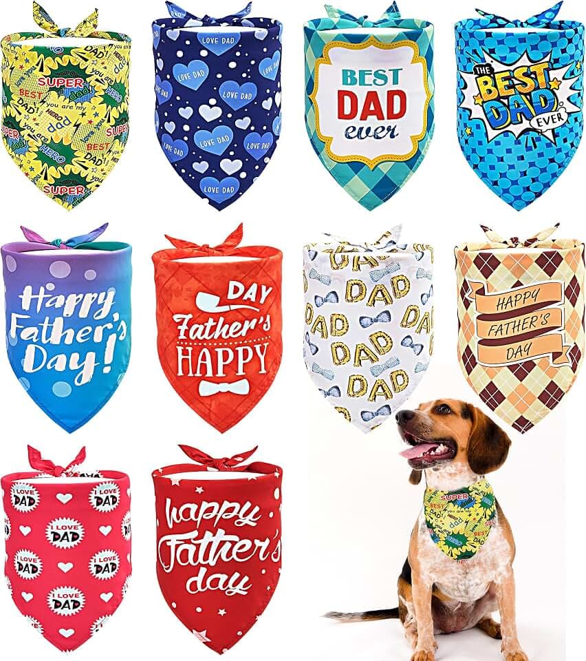 10PCS Father's Day Dog Bandanas for Medium Dogs Edge Hemming Scarve