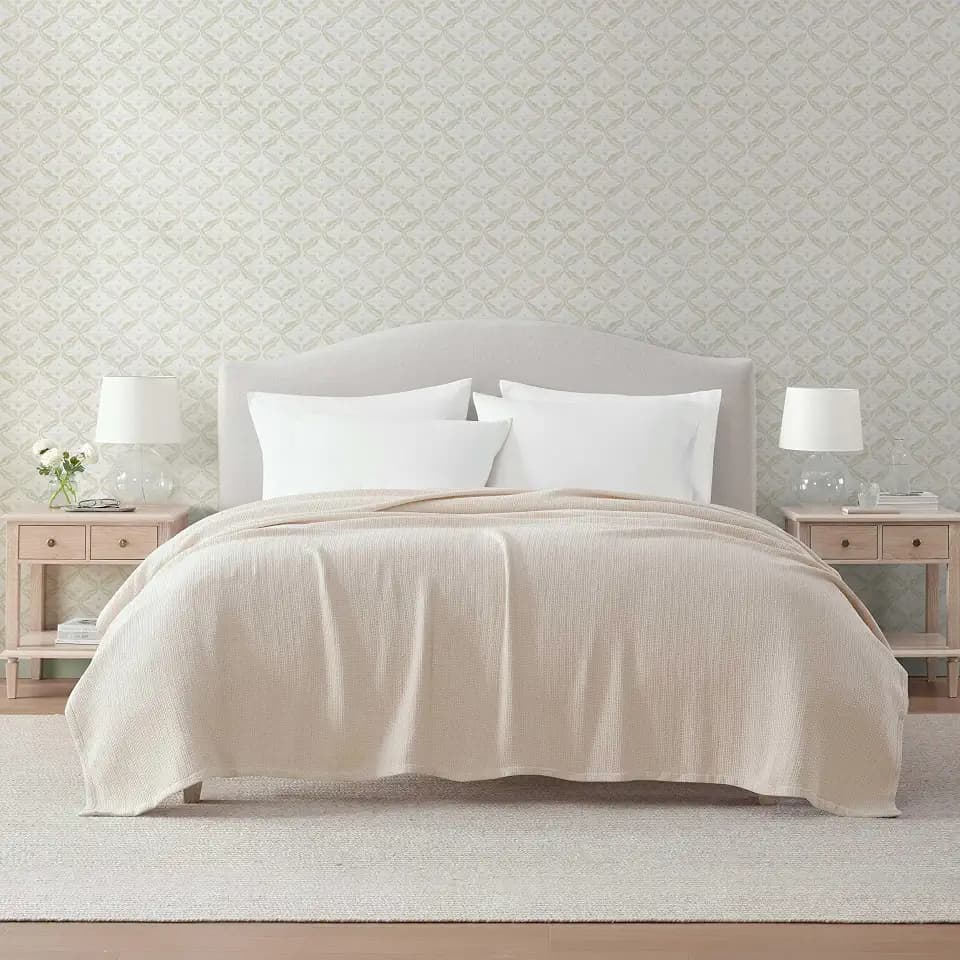 Martha Stewart - King Soft Cotton Basket Weave Blanket for Bed & Couch
