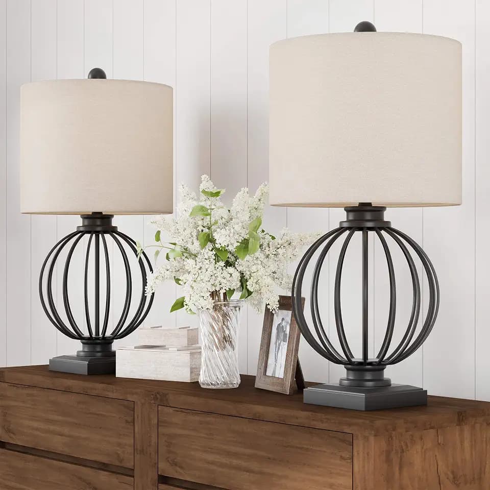 Lavish Home Modern Table Lamps, Black, Set of 2, 13” x 26”