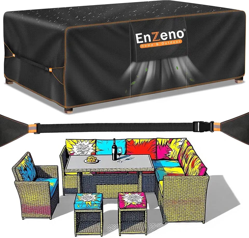 Enzeno Gartenmöbel Abdeckung Wasserdicht Abdeckplane Tisch,220x100x74cm | Schutzhülle Wetterfest Winterfest UV-beständig Winddicht Reißfest Oxford-Gewebe für Gartentisch,Gartenmöbel und Loungemöbel