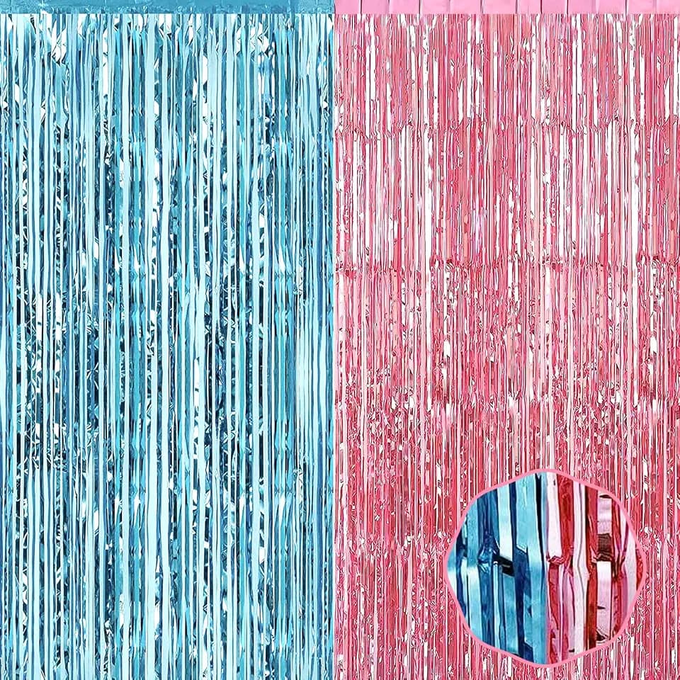 6 Pack Pink Blue Foil Fringe Curtain Backdrop, 3.28Ft x 8.2Ft Metallic Tinsel Foil Fringe Streamer Curtains for Photo Booth, Halloween, Christmas Day, Wedding, New Year Party Decoration