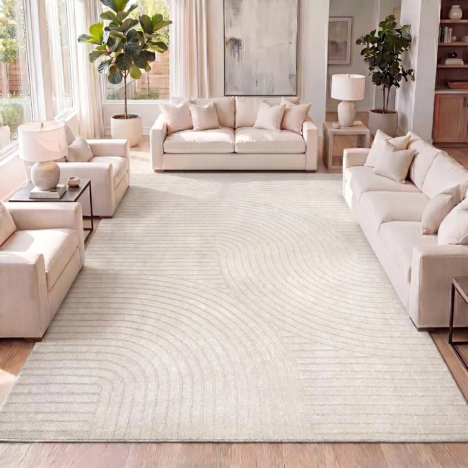 JONATHAN Y Hallie High-Low Curve Ivory/Cream Indoor/Outdoor Area Rug, 8x10, Minimalist, Japandi, Pet Friendly, Non-Shedding, Stain Resistant, Hose-Washable for Backyard, Patio, Porch (SCN100B-8)
