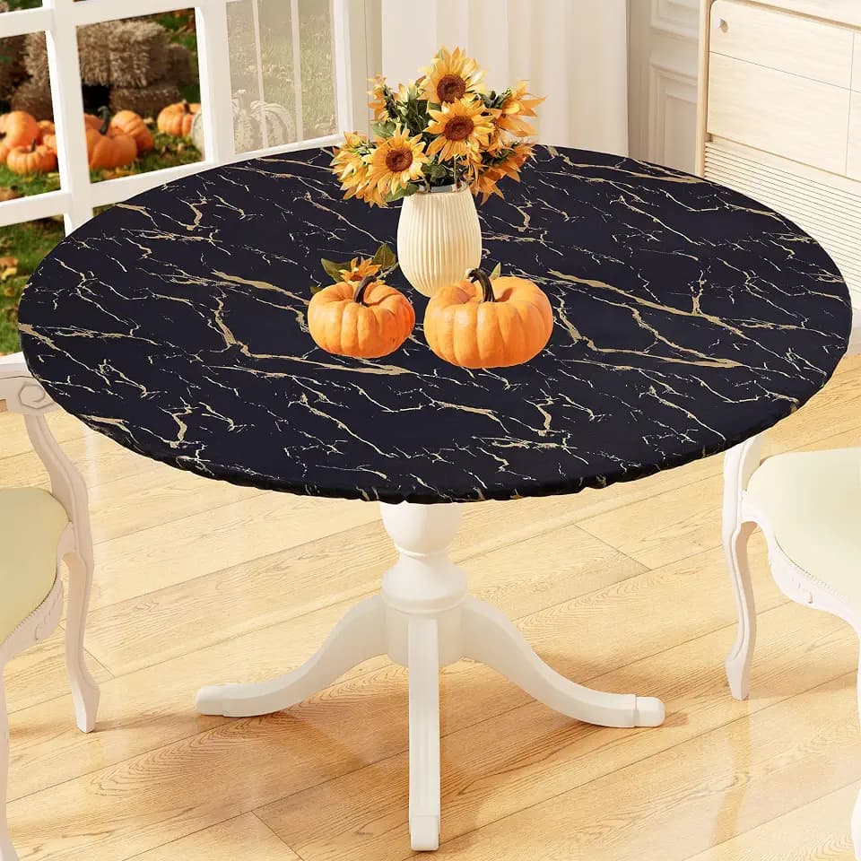 misaya Round Fitted Vinyl Flannel Backed Tablecloth with Elastic Edge