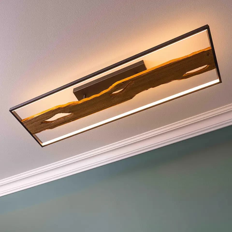 Lightbox Deckenlampe Landhaus-Stil, dimmbar, Holzoptik, Lampe | Deckenleuchte mit LED für Esszimmer und Küche, gemütliches Licht