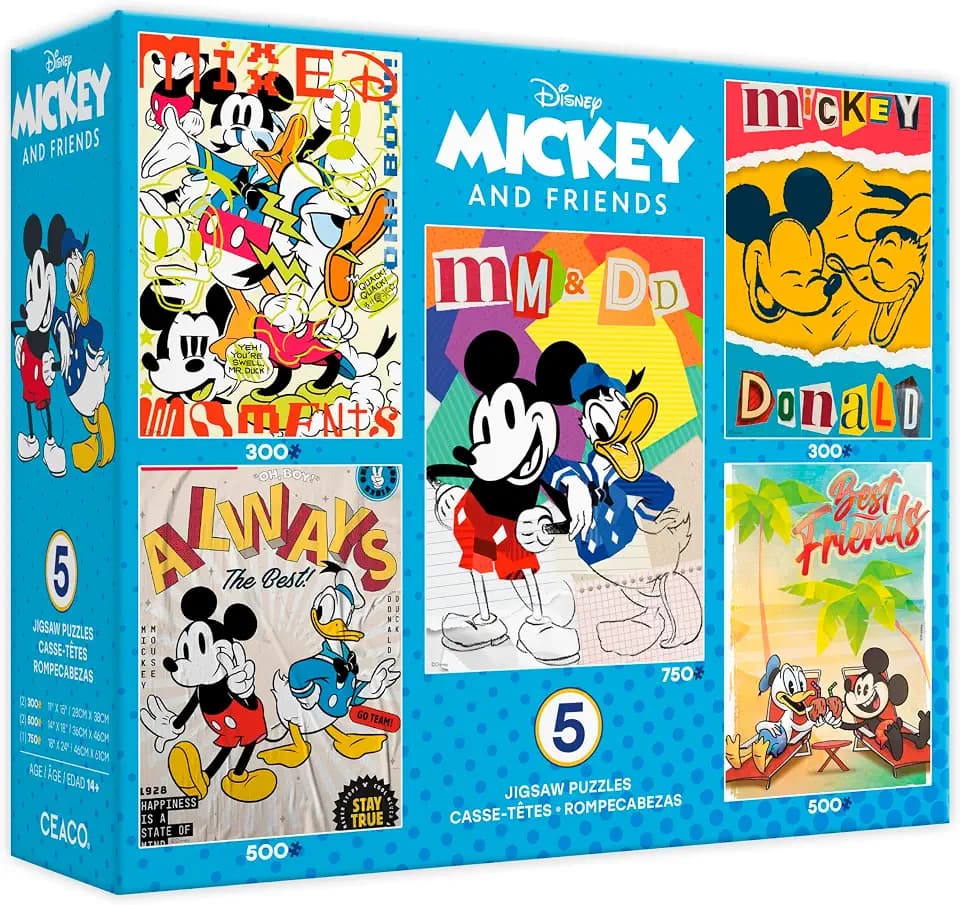 Ceaco - Disney Mickey and Donald Posters - 5 Pack, 300-750 Piece Puzzles