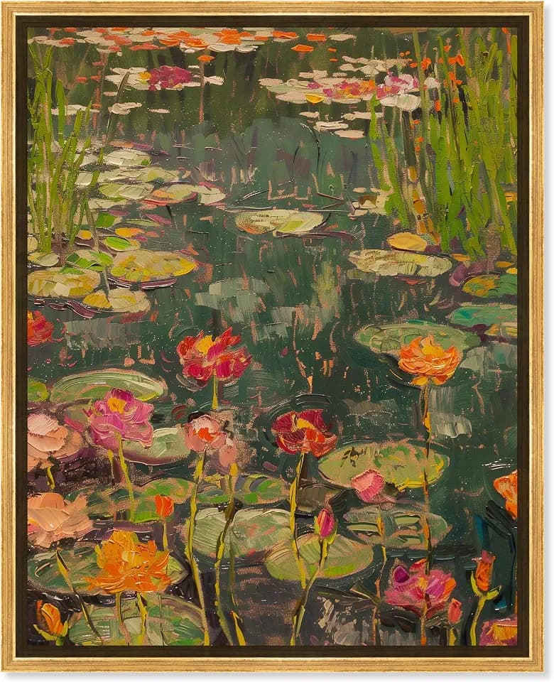 Art Remedy Afternoon Visit Framed Impressionism 1 Piece Canvas Wall Art/Monet And Van Gogh Inspired Art, 17.5" x 21.5", Gold Frame