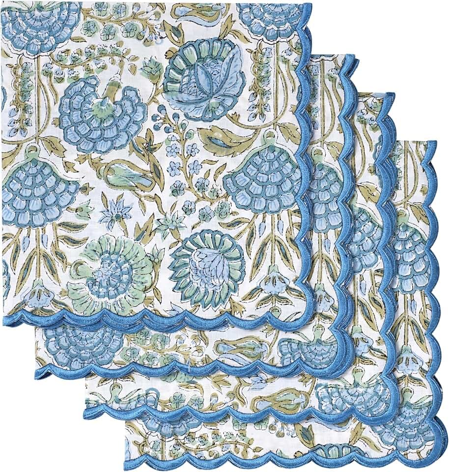 Ridhi Hand Block Print Cloth Napkins, Asparagus Green, 18x18 in, Set of 4