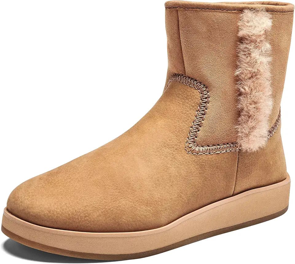 OLUKAI Pa'ina Hulu Women's Winter Boot, Soft Waterproof Leather & Wet Grip Sole, Medial Side Zipper for Easy Slip-On, Comfortable & Cute Style
