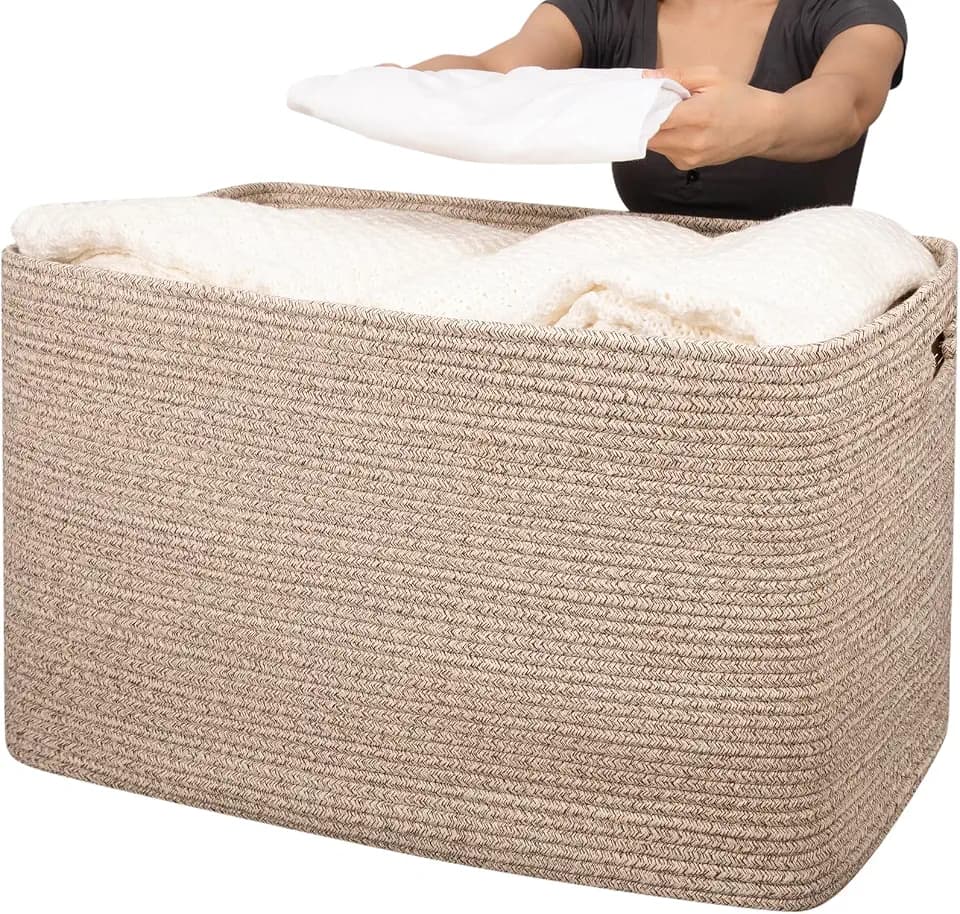 OIAHOMY 118L XXXLarge basket for storage, Oversized Blanket Basket Brown