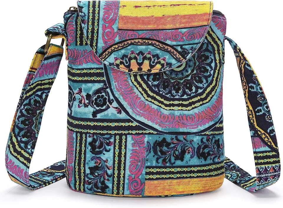 OPQRSTU Women's Retro Small Size Canvas Shoulder Bag Hippie Boho Crossbody Handbag