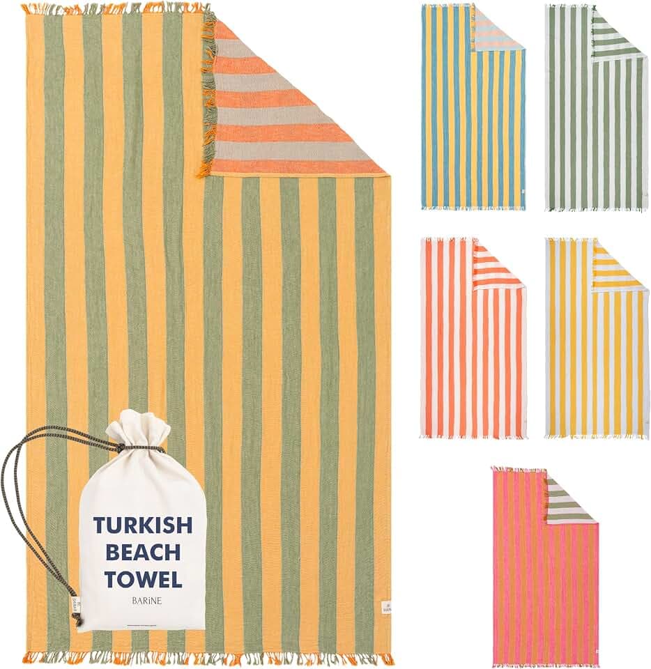 Cabana Striped Gauze Turkish Beach Towel - Large 36 x 69 | Quick Dry Beach Towel Blends Retro Style with Everyday Beach Comfort | Sand Free Design for a Clean, Carefree Day in the Sun (Yellow)