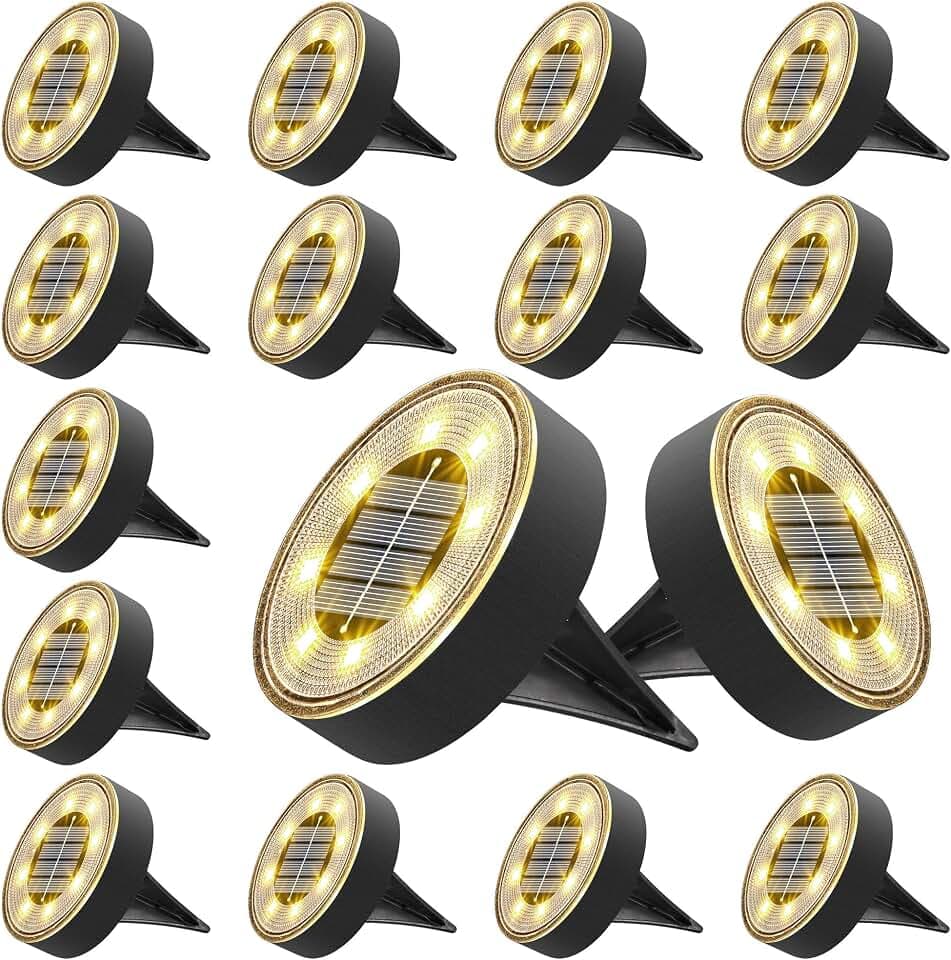 Joomer 16 Pack 3.4inch Solar Ground Lights Outdoor Waterproof, Warm White